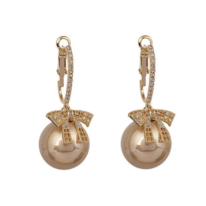 Net Celebrity Niche Design Sense Champagne Gold Pearl Earrings-Jewearrings