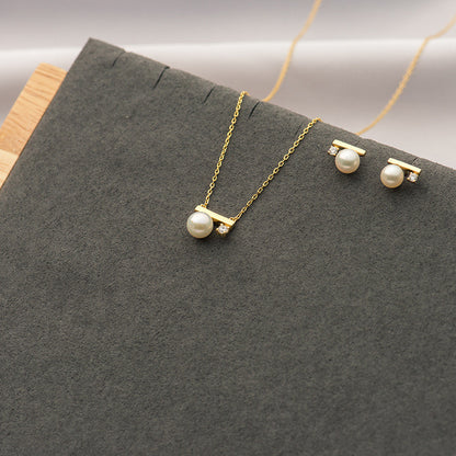 Pearl Necklace Earrings Earrings Clavicle Chain-Jewearrings