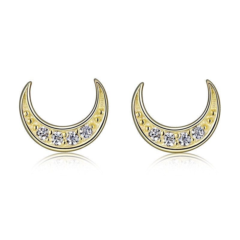 Sterling Silver 14k Gold Plated Mini Crescent Stud Earrings-Jewearrings