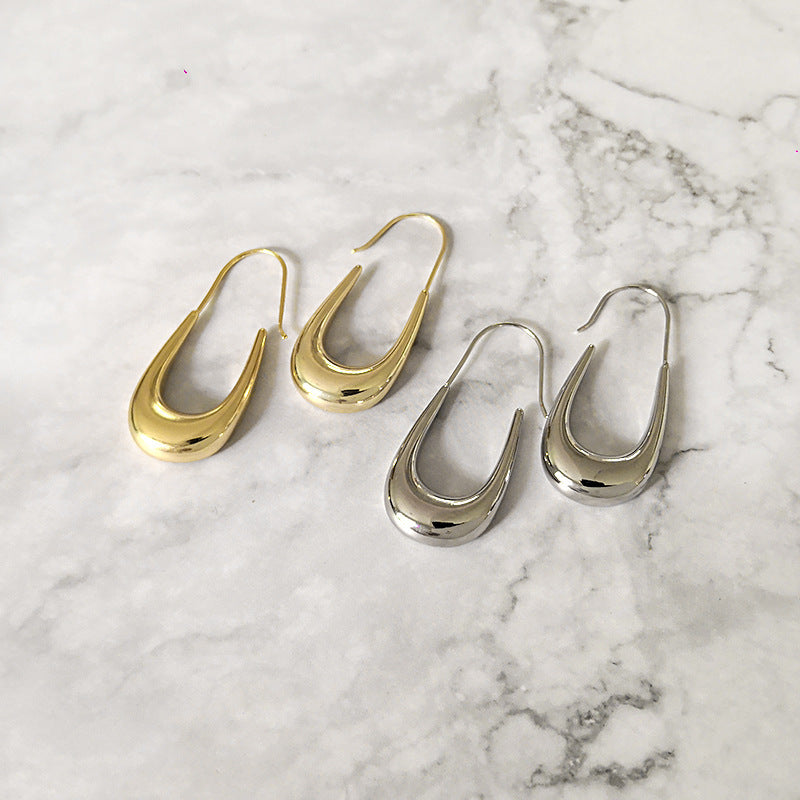 Jane Cold Wind Niche U Shaped Gold Metal Earrings Female Irregular Drop Earrings-Jewearrings