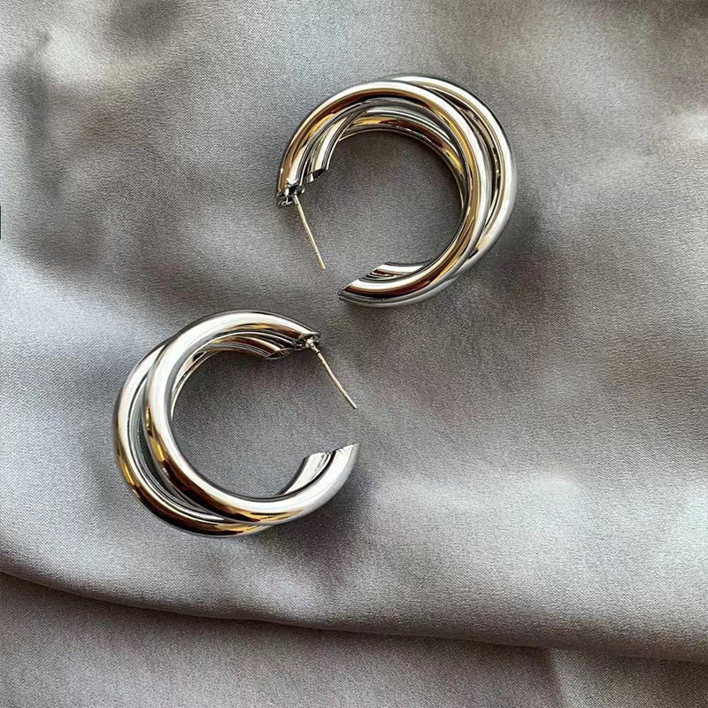 Three Ring Round Hoop Earrings New-Jewearrings