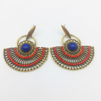 Stud Earrings Bohemian Fan Earrings Rice Beads Semi-circular Earrings Tassels Female Ear Jewelry-Jewearrings