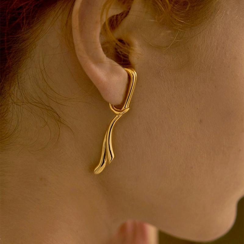 European And American Open Ear Clip Female Metal Long Earrings-Jewearrings