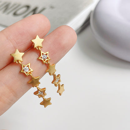 S925 Silver Seven-Star Zircon Full Star Earrings Personality Temperament Golden Earrings Earrings-Jewearrings