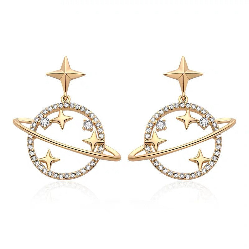 Korean Fashion Universe Planet Star Drop Earrings for Women Aesthetic Zircon Dangle Earrings Trendy Femme Saturn Jewelry-Jewearrings