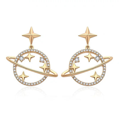 Korean Fashion Universe Planet Star Drop Earrings for Women Aesthetic Zircon Dangle Earrings Trendy Femme Saturn Jewelry-Jewearrings