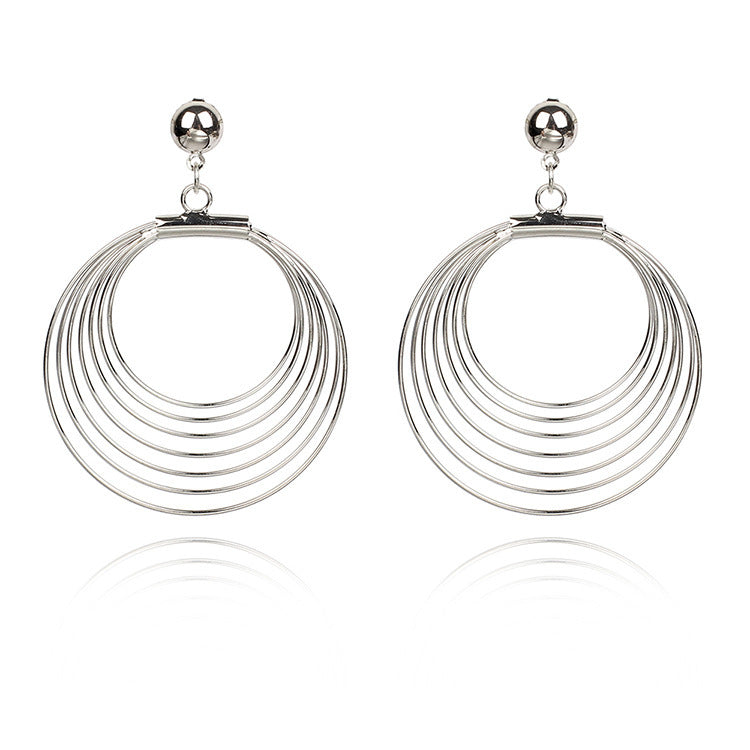 Simple And Versatile Retro Fashion Metal Circle Pearl Winding Geometric Hoop Earrings-Jewearrings