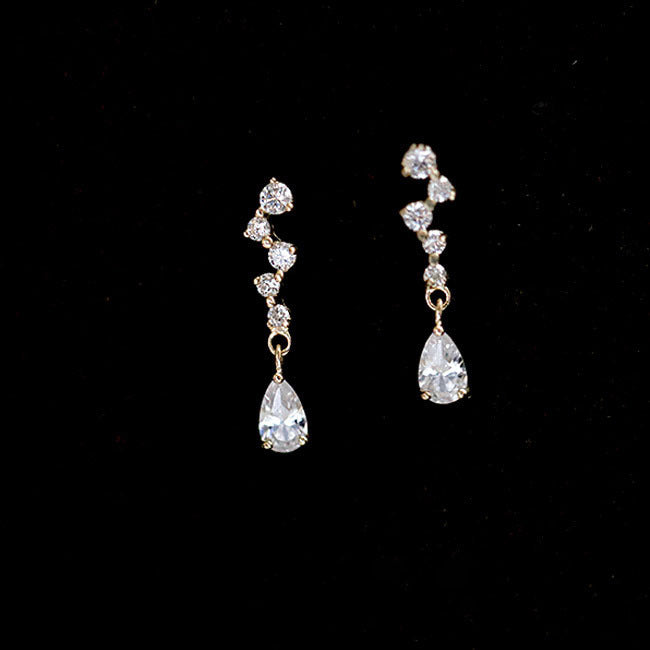 S925 Sterling Silver Plated 14K Gold Earrings, Exquisite Micro-Inlaid Zirconium Diamonds, Shiny Mini Temperament All-Match Earrings Earrings Women-Jewearrings