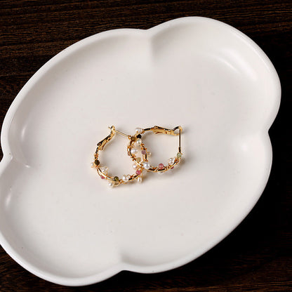 Pearl Winding Small Circle Earrings-Jewearrings