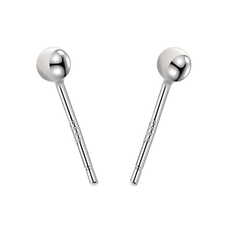 S999 Sterling Silver Earrings Men And Women Ear Stick Ear Acupuncture Simple Glossy Peas Small Round Bead Earrings-Jewearrings