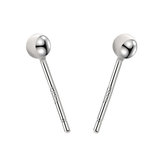 S999 Sterling Silver Earrings Men And Women Ear Stick Ear Acupuncture Simple Glossy Peas Small Round Bead Earrings-Jewearrings