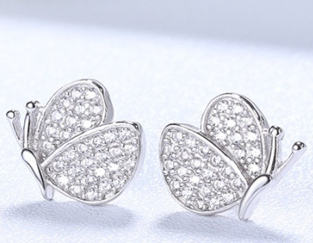 Silver Butterfly Stud Earrings-Jewearrings