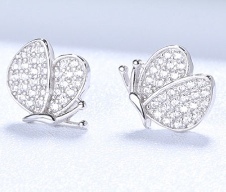 Silver Butterfly Stud Earrings-Jewearrings