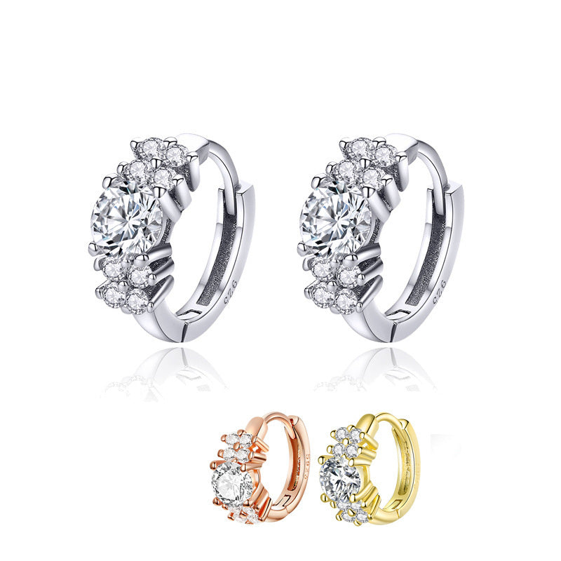 Fashion Three-Color Sterling Silver Zircon Earrings-Jewearrings