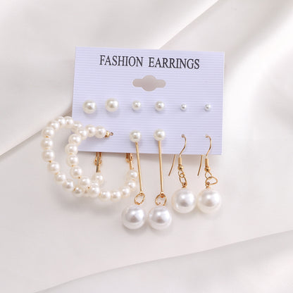 Inlaid Pearl Ladies Earrings French Vintage Gold Earring Set-Jewearrings