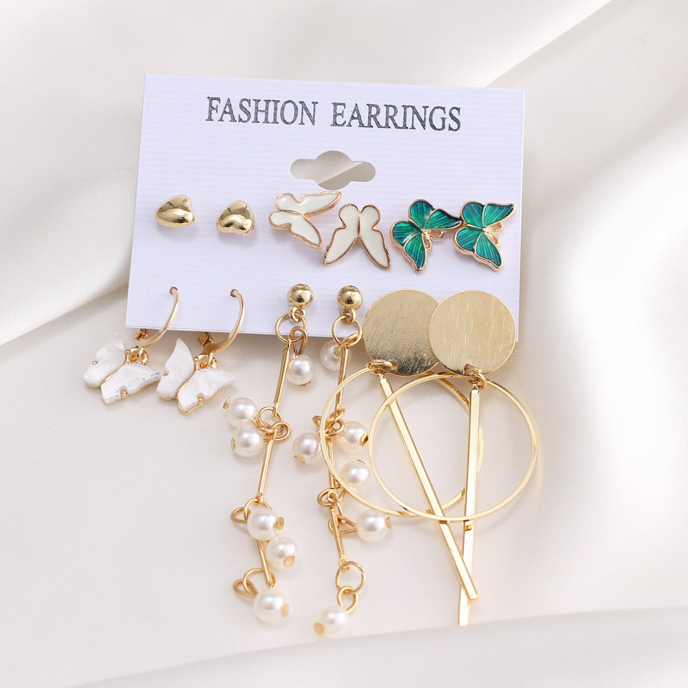 Inlaid Pearl Ladies Earrings French Vintage Gold Earring Set-Jewearrings