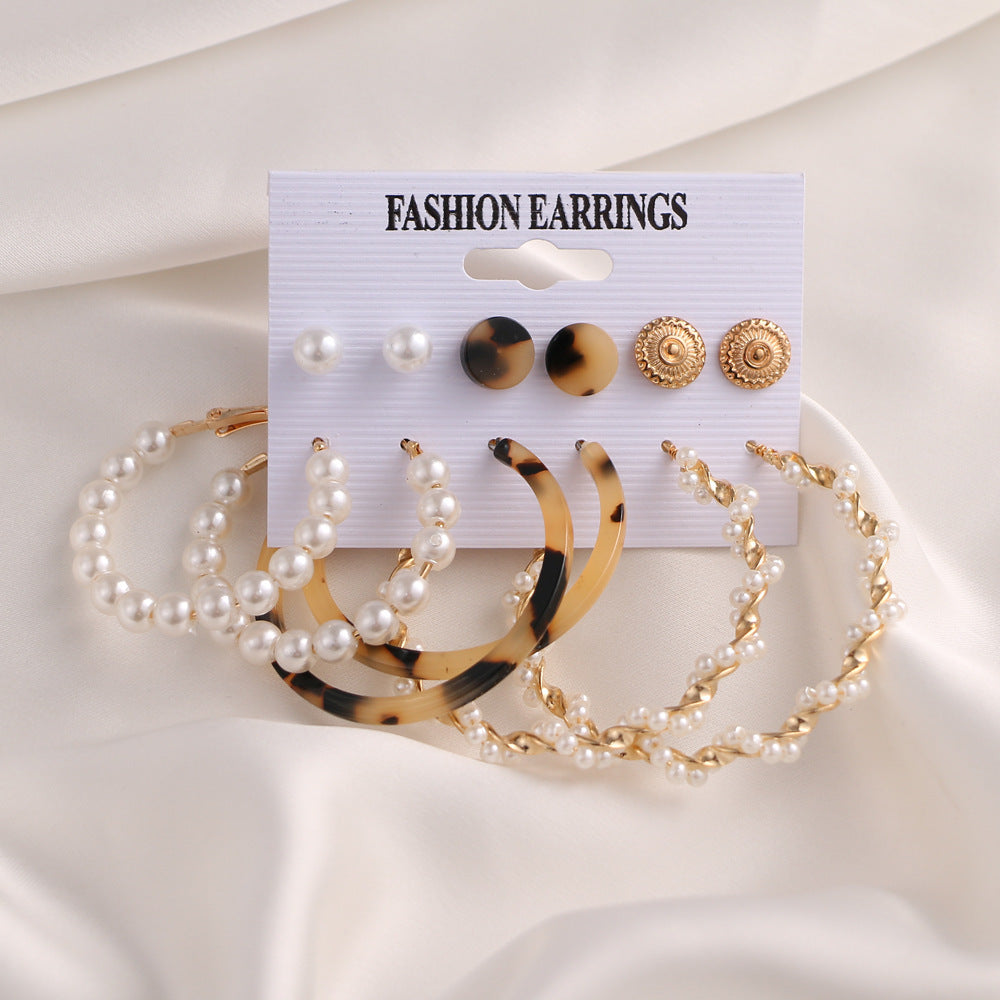 Inlaid Pearl Ladies Earrings French Vintage Gold Earring Set-Jewearrings