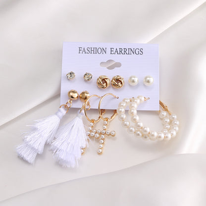 Inlaid Pearl Ladies Earrings French Vintage Gold Earring Set-Jewearrings