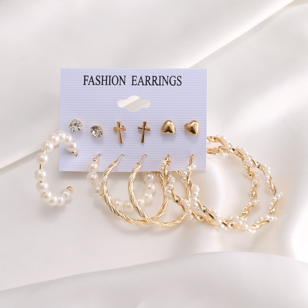 Inlaid Pearl Ladies Earrings French Vintage Gold Earring Set-Jewearrings