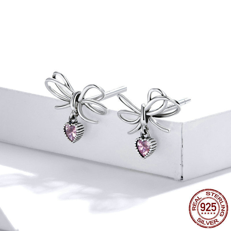 Sterling Silver Bow Set Ring Earrings Christmas Purple Zircon Jewelry-Jewearrings