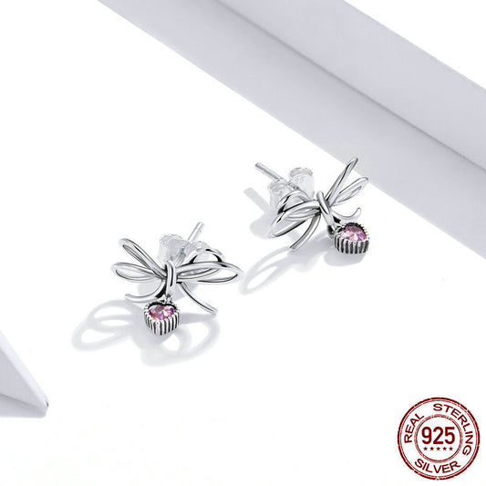 Sterling Silver Bow Set Ring Earrings Christmas Purple Zircon Jewelry-Jewearrings