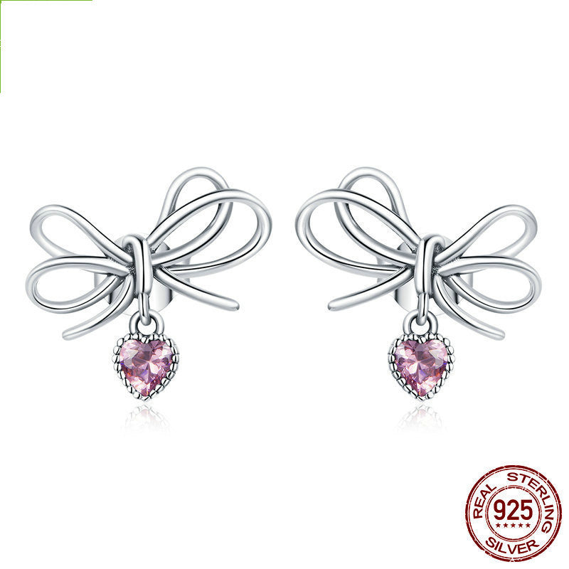 Sterling Silver Bow Set Ring Earrings Christmas Purple Zircon Jewelry-Jewearrings