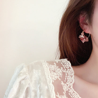 Palace Style Natural Pearl Powder Crystal Strawberry Girl Super Fairy Niche 925 Silver Needle Earrings-Jewearrings