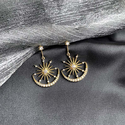 New Star and Moon Earrings S925 Silver Needle Earrings Temperament Sun Star Moon Net Red Earrings-Jewearrings