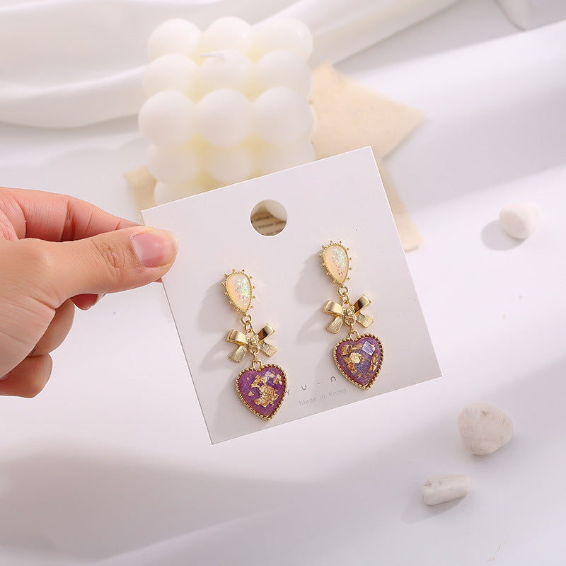 Korean High-quality Resin Ins Girl Dream Love Drop Bow Earrings Earrings Earrings-Jewearrings