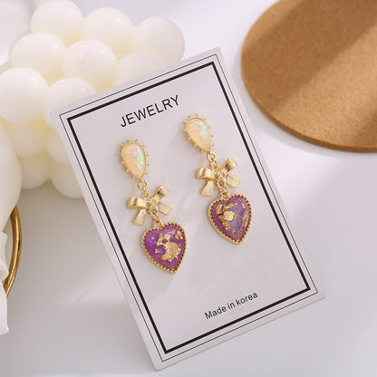 Korean High-quality Resin Ins Girl Dream Love Drop Bow Earrings Earrings Earrings-Jewearrings