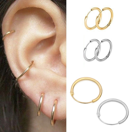 Vintage Glossy Geometry Round Circle Black Gold Silver Color Earrings for Women Kolczyki Damskie Hoop Earring Pendientes Mujer-Jewearrings