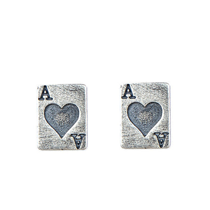 S925 Sterling Silver Personalized Creative Red Poker Earrings-Jewearrings