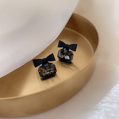 Simple Black Bow Earrings Temperament S925 Silver Needle Earrings-Jewearrings