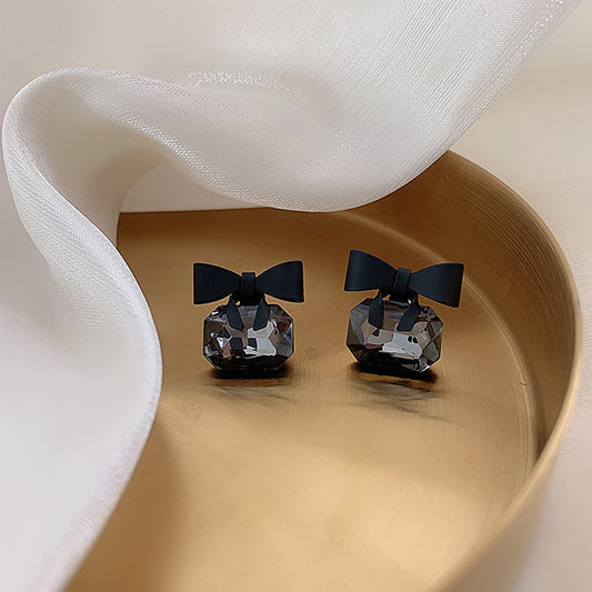 Simple Black Bow Earrings Temperament S925 Silver Needle Earrings-Jewearrings