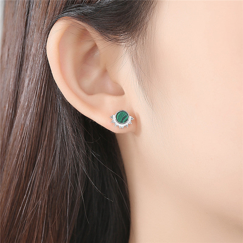 S925 Sterling Silver Simple Malachite Earrings-Jewearrings