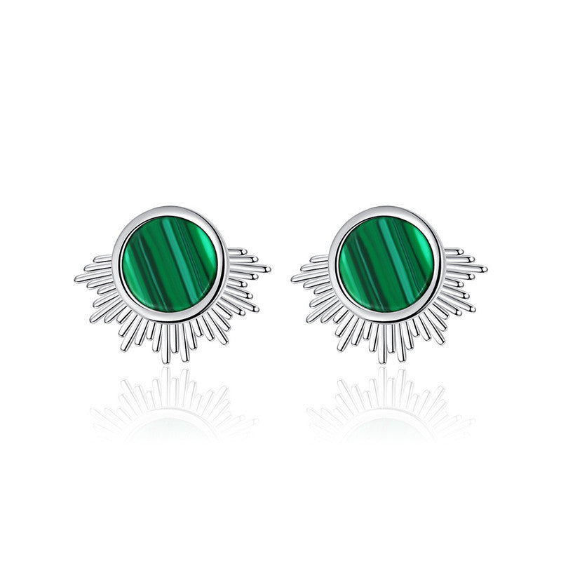 S925 Sterling Silver Simple Malachite Earrings-Jewearrings