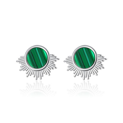 S925 Sterling Silver Simple Malachite Earrings-Jewearrings