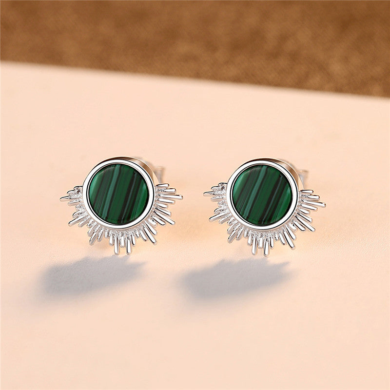 S925 Sterling Silver Simple Malachite Earrings-Jewearrings