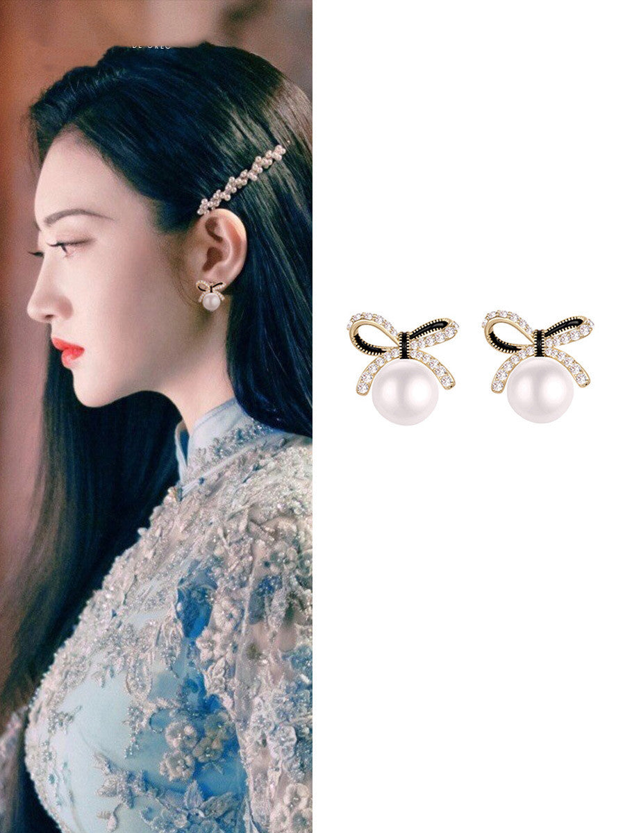 Sito Jingtian's Same Pearl Earrings New Fashion In Bow Earrings In-Jewearrings