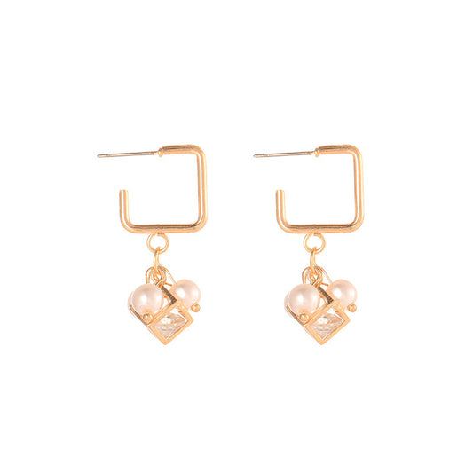 Pearl Cube Crystal Zircon Earrings-Jewearrings