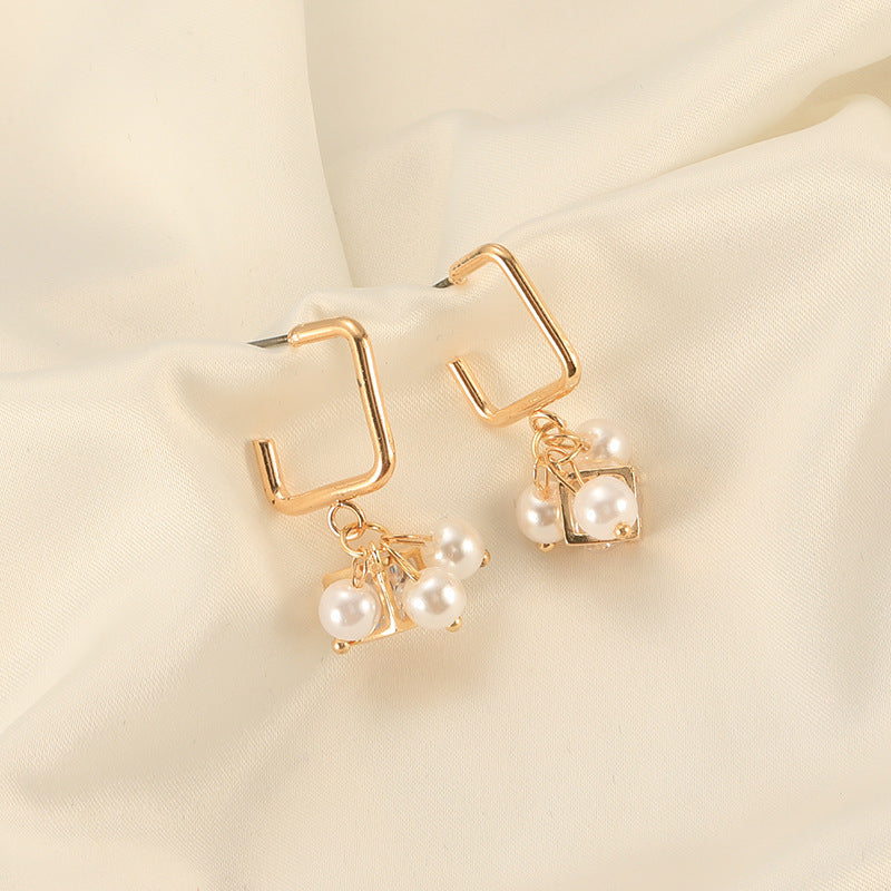 Pearl Cube Crystal Zircon Earrings-Jewearrings