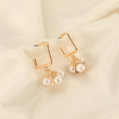 Pearl Cube Crystal Zircon Earrings-Jewearrings