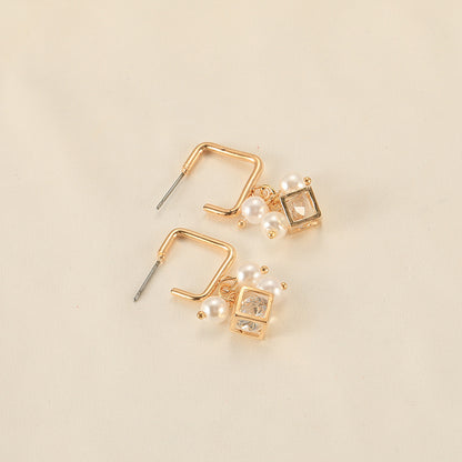 Pearl Cube Crystal Zircon Earrings-Jewearrings