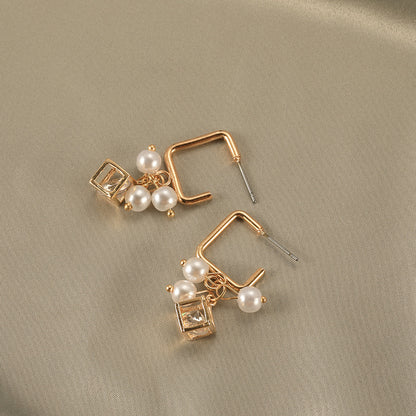 Pearl Cube Crystal Zircon Earrings-Jewearrings