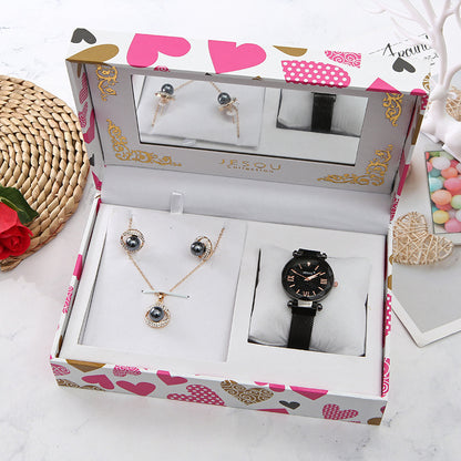 Three-piece Quartz Watch Necklace Stud Earrings Birthday Gift-Jewearrings