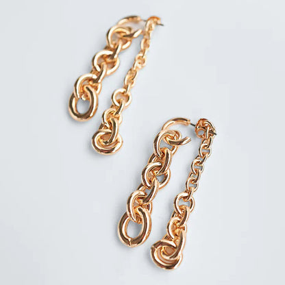 ZA Trendy Long Gold Metal Chain Drop Earrings For Women-Jewearrings