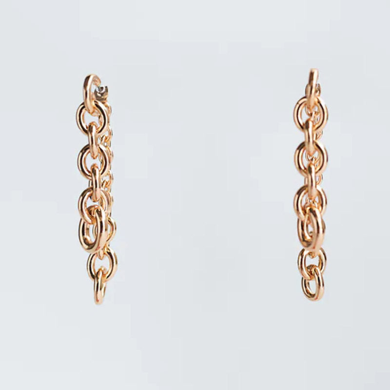 ZA Trendy Long Gold Metal Chain Drop Earrings For Women-Jewearrings