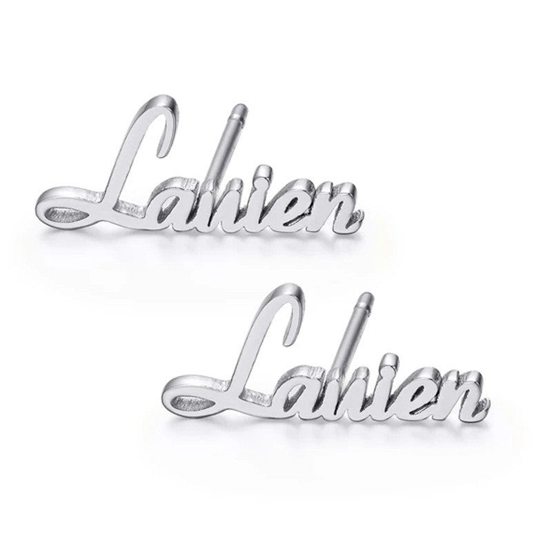 925 Sterling Silver Earrings European And American Style Personalized Name Customization Exclusive Personalized Earrings-Jewearrings