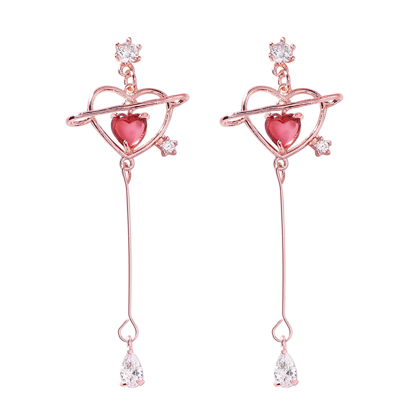 925 Silver Needle Korean Girls Pop Heart Zircon Drop Earrings-Jewearrings