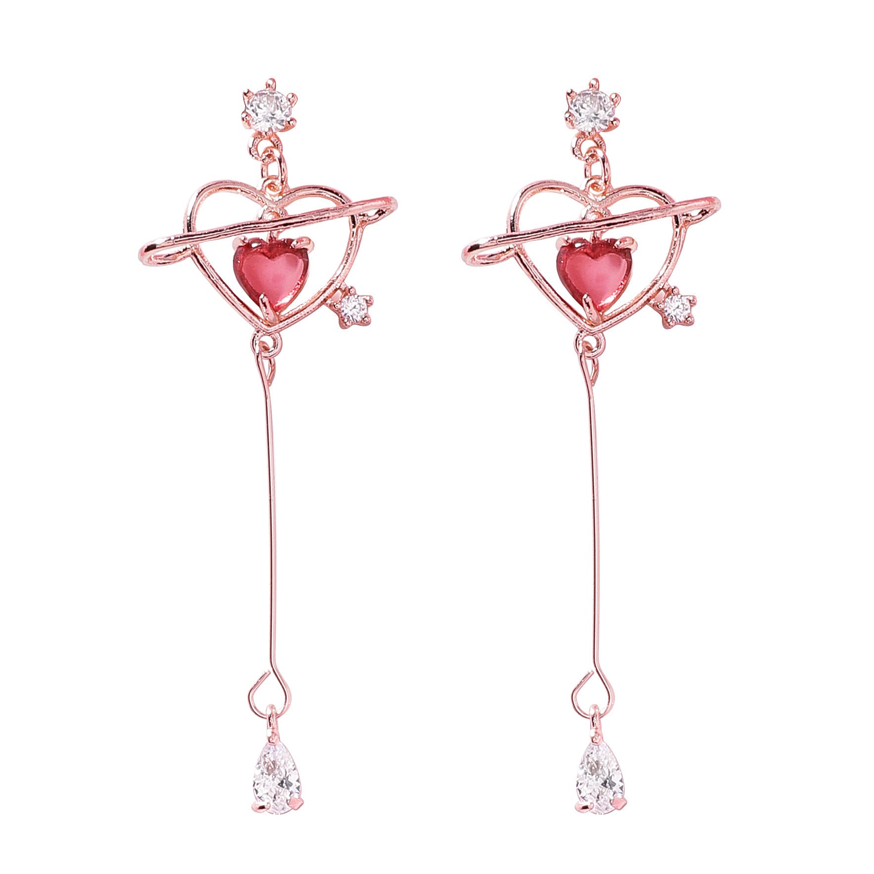 925 Silver Needle Korean Girls Pop Heart Zircon Drop Earrings-Jewearrings